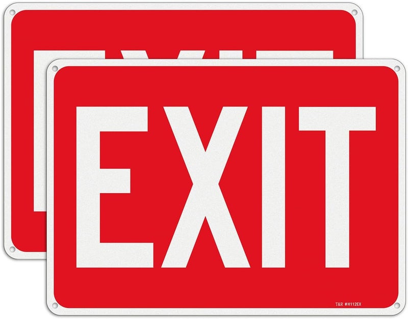TR Large Exit Sign - 2 Pack - 14 x 10 Inches Rust Free .040 Aluminum Reflective - UV Protected, Waterproof and Fade Resistant - 4 Pre-drilled Holes - Image 1